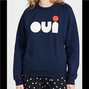 Clare V blue graphic logo long sleeve pullover crewneck sweatshirt size xs